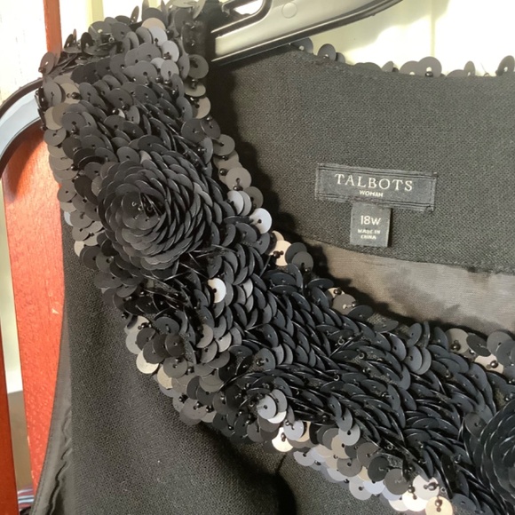 Talbots Black Sleeveless Dress Wool Blend With Beaded Neckline Size 18W - Picture 7 of 8
